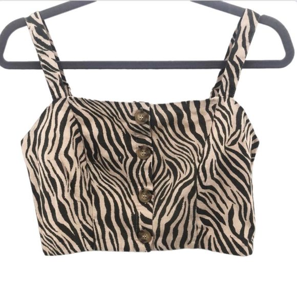 COTTON ON women’s tan and brown zebra print crop top - Picture 2 of 5
